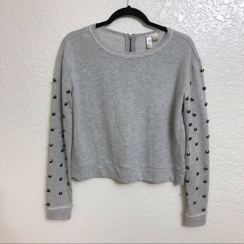 Light Gray Cropped Studded Sweatshirt